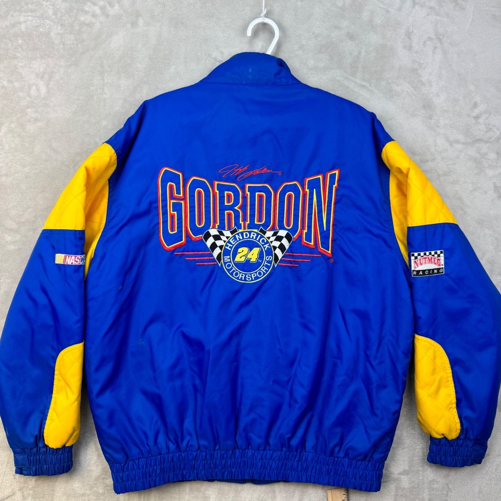 Nutmeg Jeff Gordon NASCAR Jacket Mens L Blue Yellow Fit Racing 90s Vintage 24